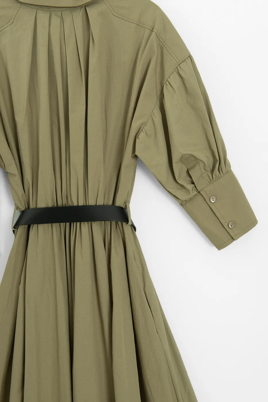 Bayan Haki Büzgülü Midi Gömlek Elbise