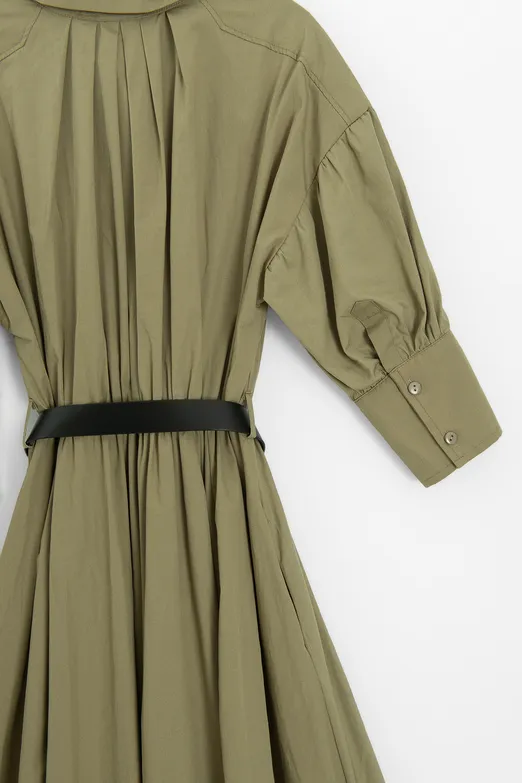 Bayan Haki Büzgülü Midi Gömlek Elbise - BSL