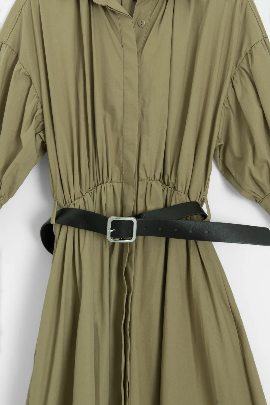 Bayan Haki Büzgülü Midi Gömlek Elbise