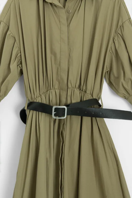 Bayan Haki Büzgülü Midi Gömlek Elbise - BSL