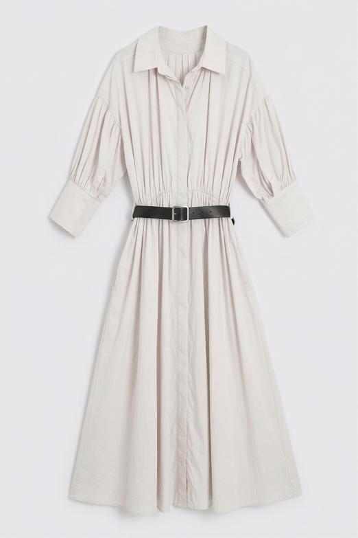 Büzgülü Midi Gömlek Elbise