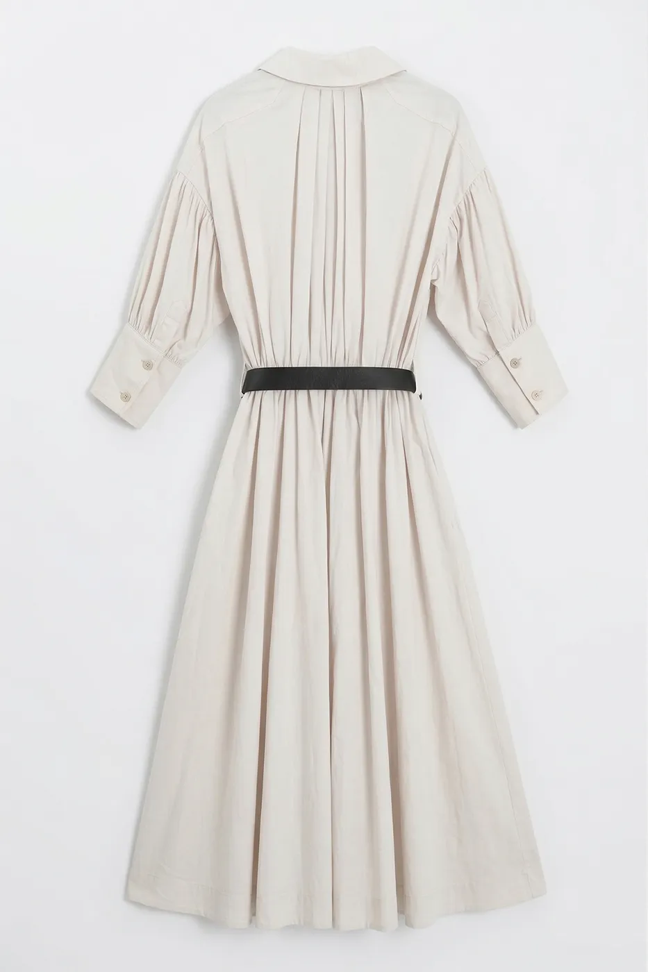 Bayan Krem Büzgülü Midi Gömlek Elbise