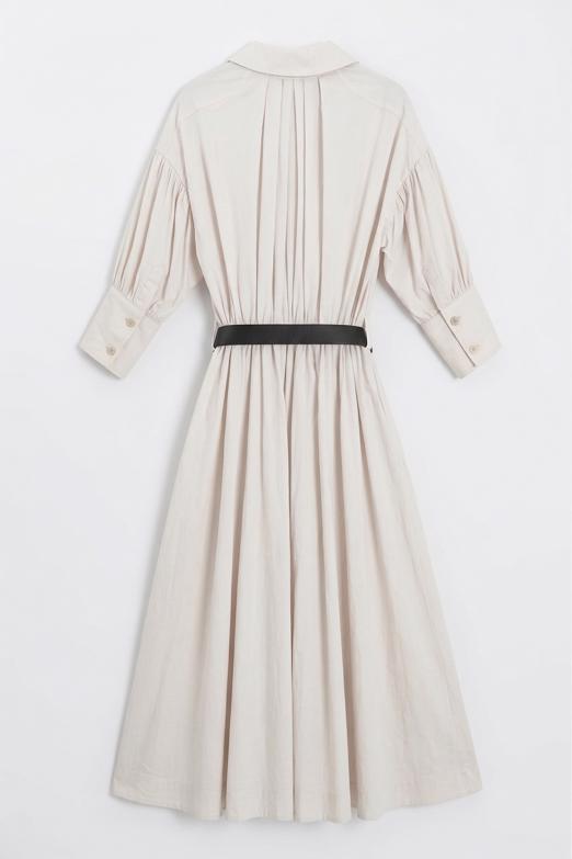 Büzgülü Midi Gömlek Elbise