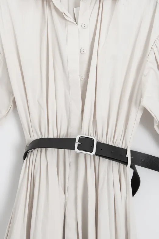 Bayan Krem Büzgülü Midi Gömlek Elbise - BSL