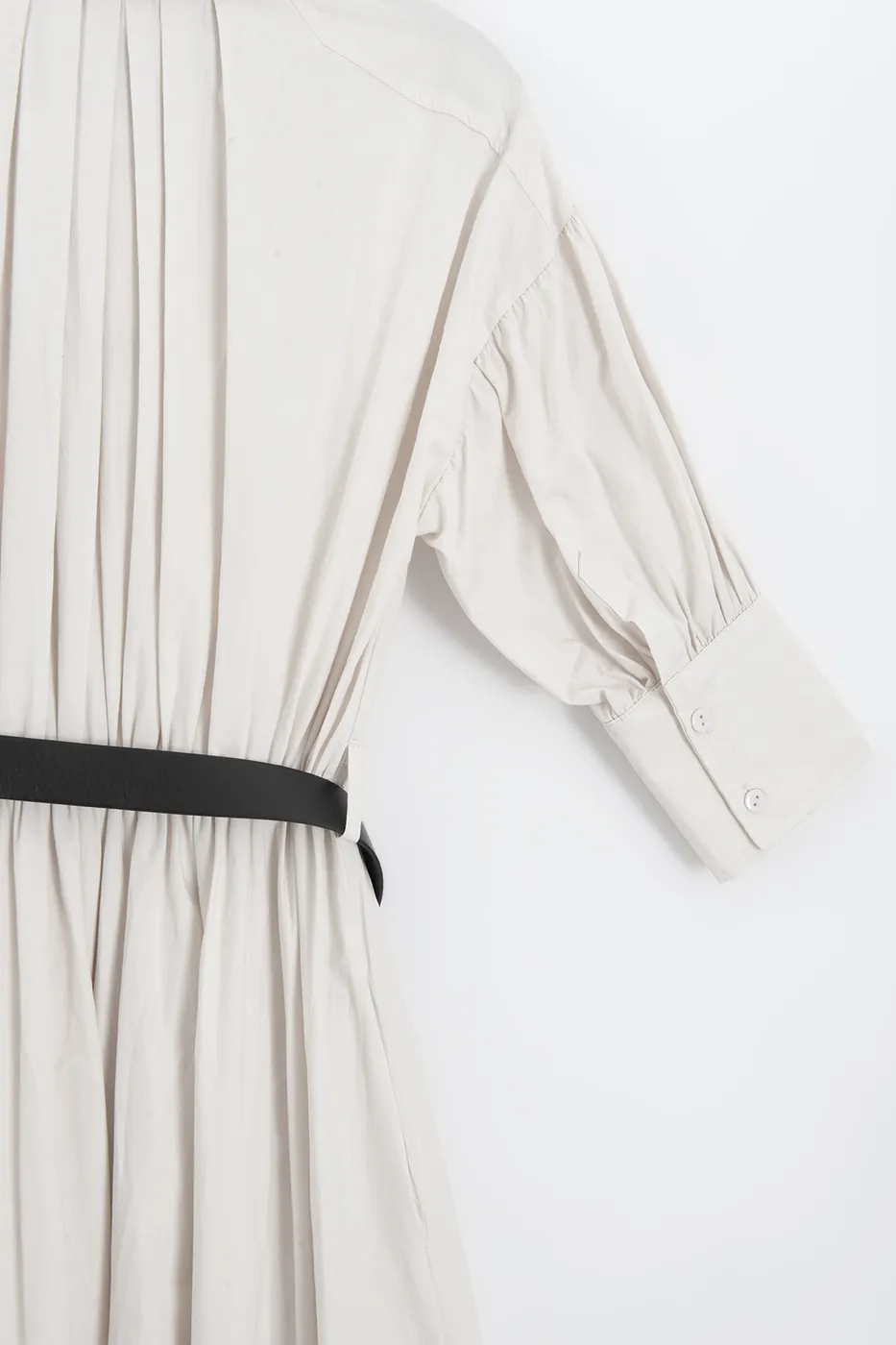 Bayan Krem Büzgülü Midi Gömlek Elbise