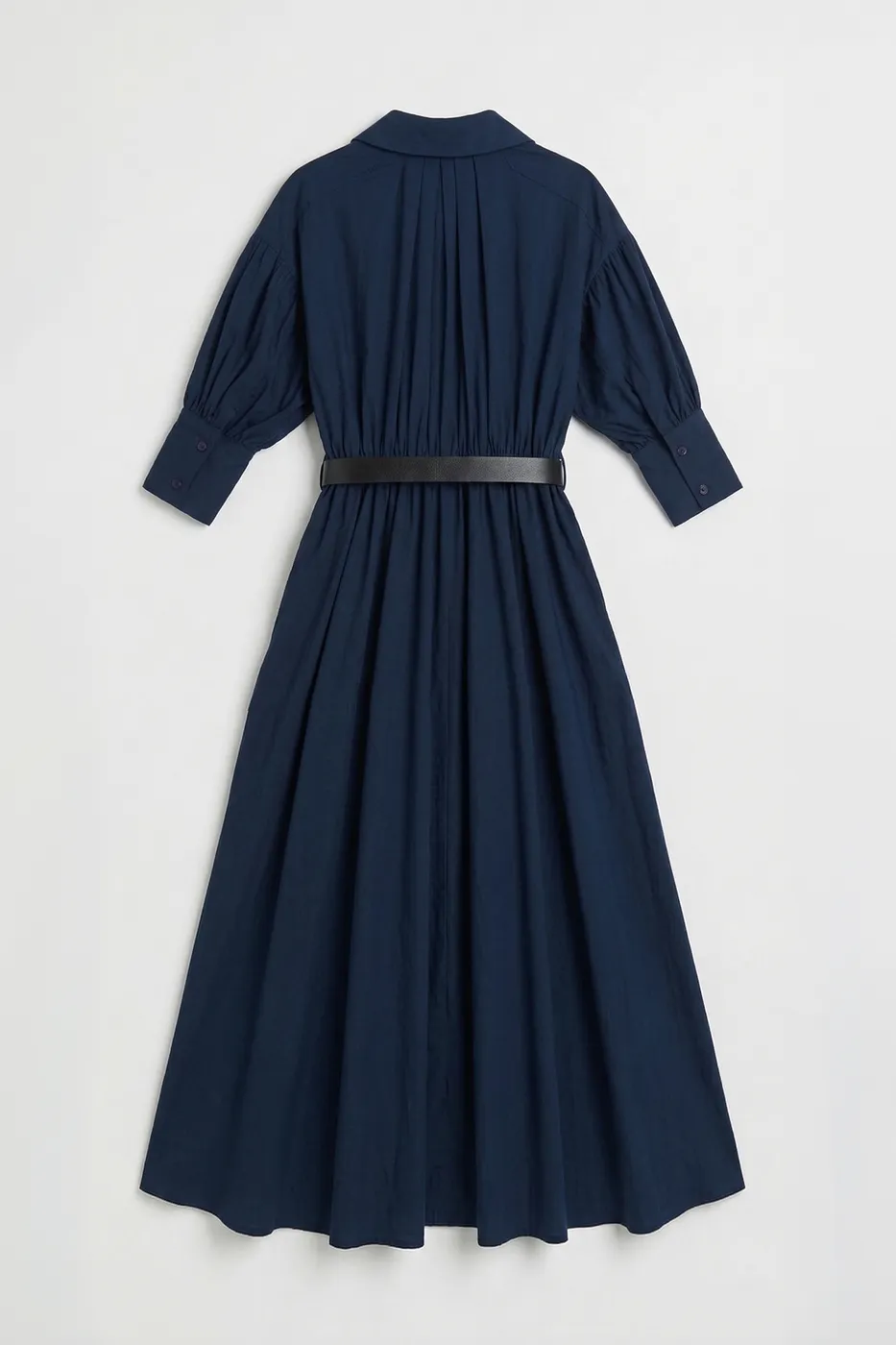 Bayan Lacivert Büzgülü Midi Gömlek Elbise