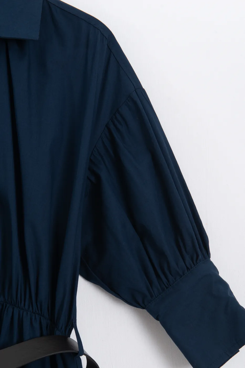 Bayan Lacivert Büzgülü Midi Gömlek Elbise