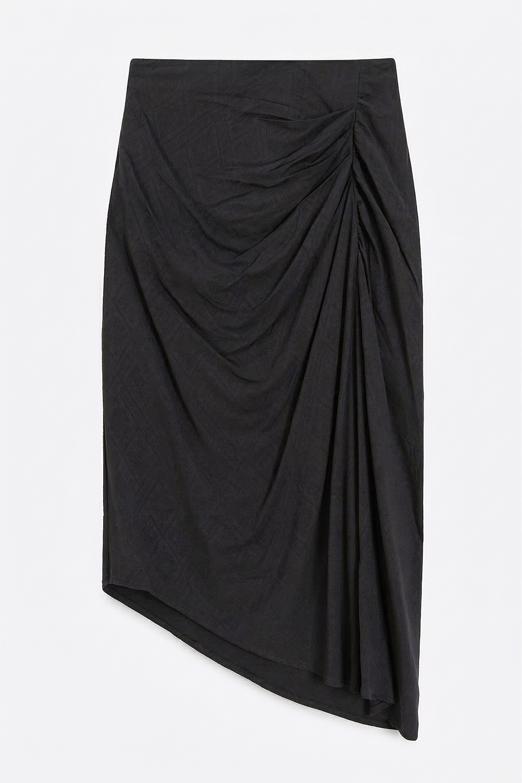 Drapeli Asimetrik Etek Ucu  Detaylı Midi Boy Etek