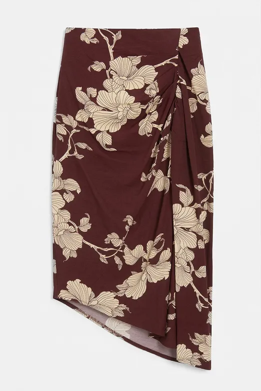 Bayan Bordo Drapeli Asimetrik Etek Ucu  Detaylı Midi Boy Etek - BSL