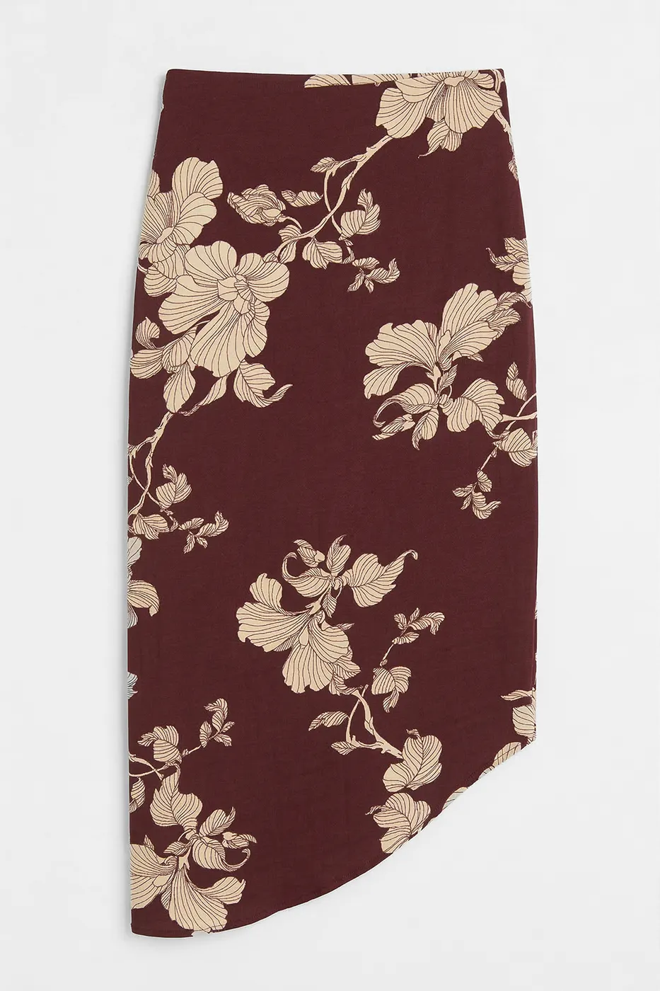 Bayan Bordo Drapeli Asimetrik Etek Ucu  Detaylı Midi Boy Etek