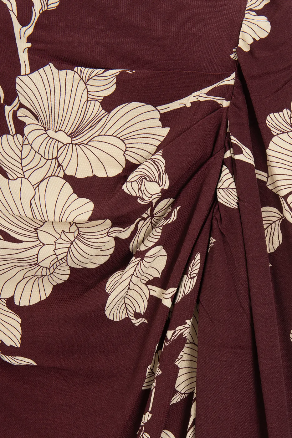 Bayan Bordo Drapeli Asimetrik Etek Ucu  Detaylı Midi Boy Etek