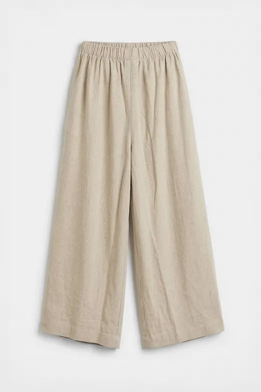 Bayan Bej Keten Karışım Oversize Pantolon - BSL