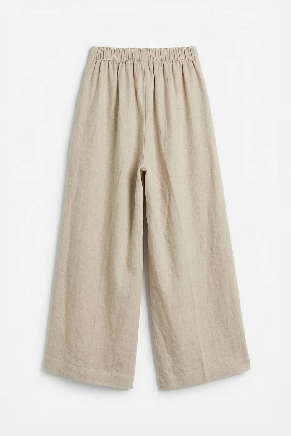 Bayan Bej Keten Karışım Oversize Pantolon