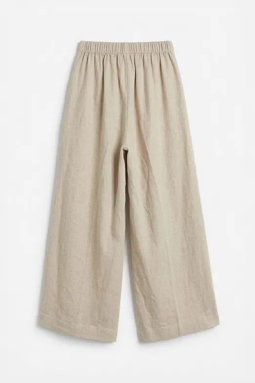 Bayan Bej Keten Karışım Oversize Pantolon - BSL