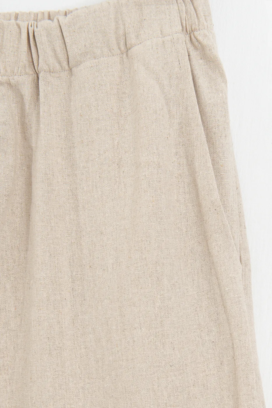 Bayan Bej Keten Karışım Oversize Pantolon