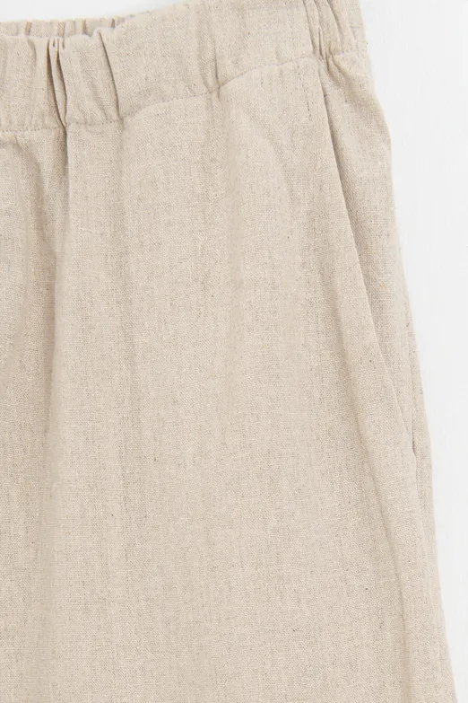 Bayan Bej Keten Karışım Oversize Pantolon - BSL