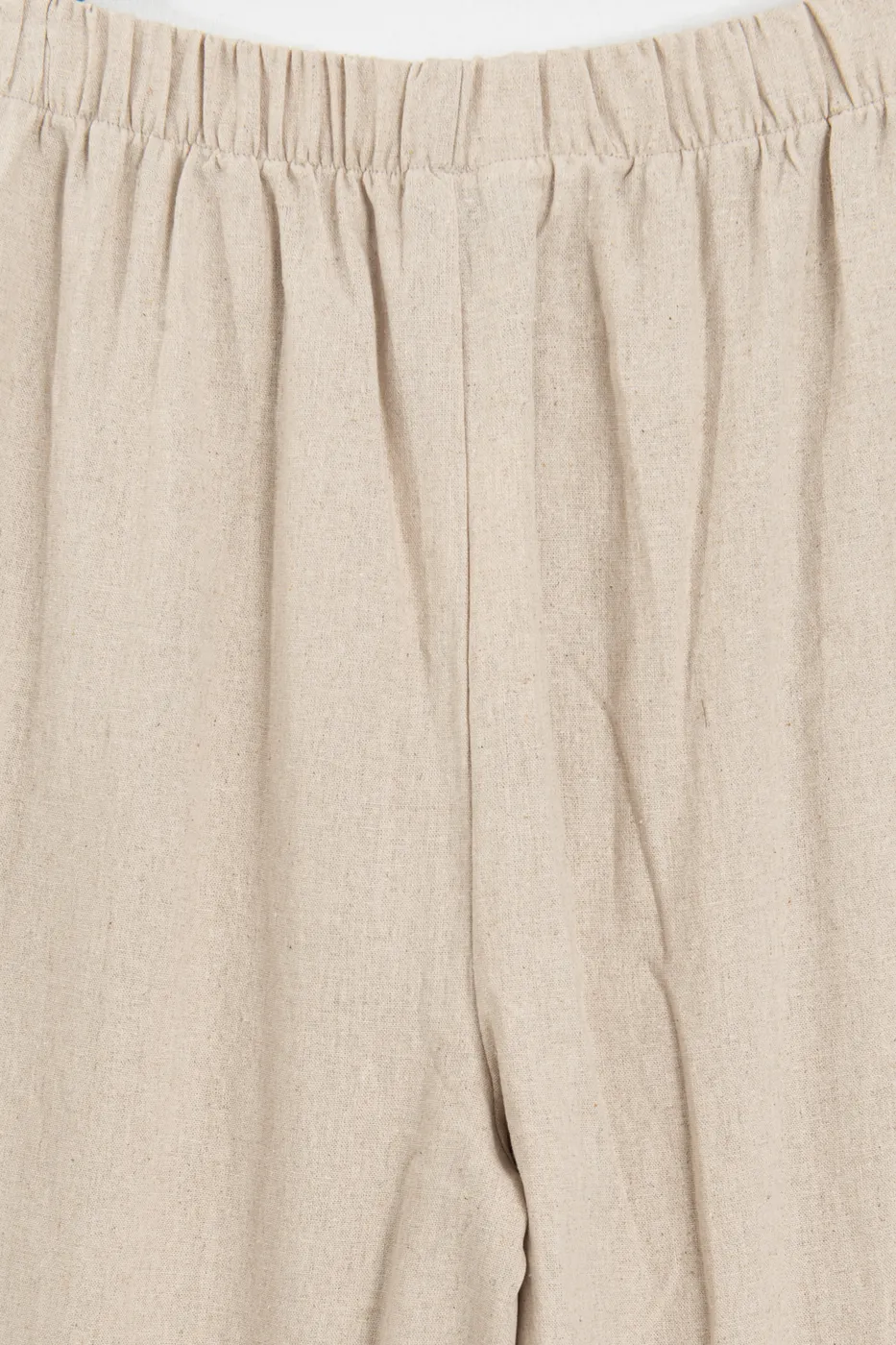 Bayan Bej Keten Karışım Oversize Pantolon