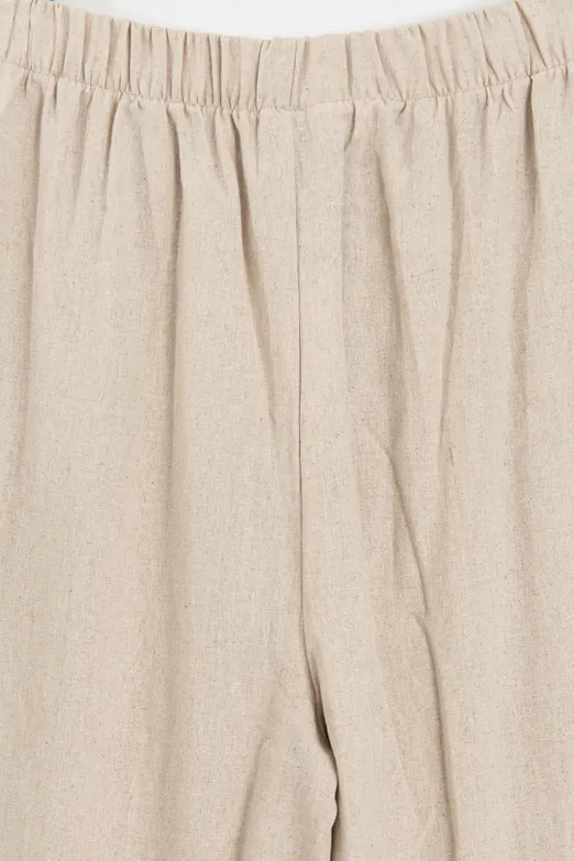 Bayan Bej Keten Karışım Oversize Pantolon - BSL