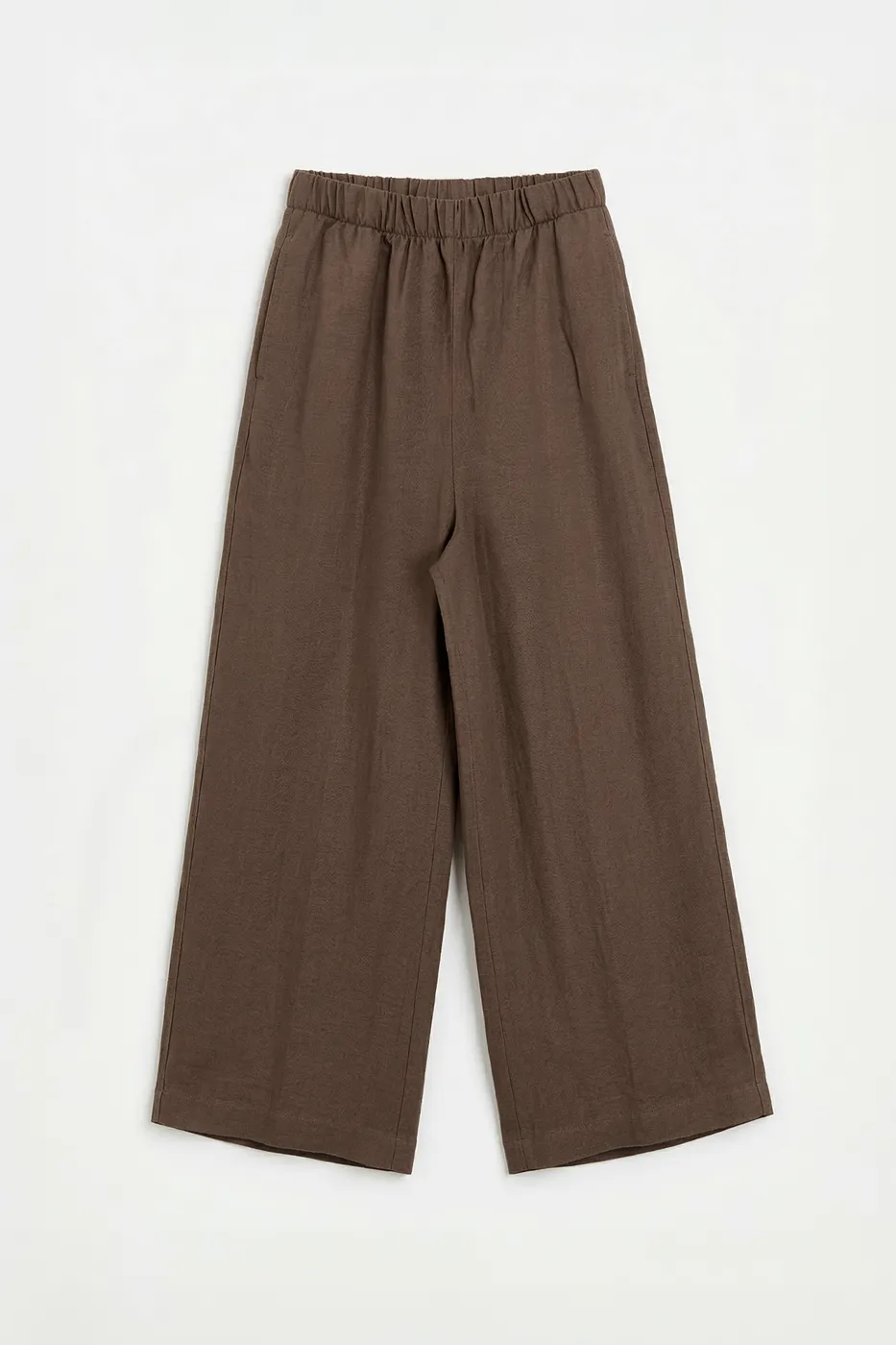 Bayan Kahverengi Keten Karışım Oversize Pantolon