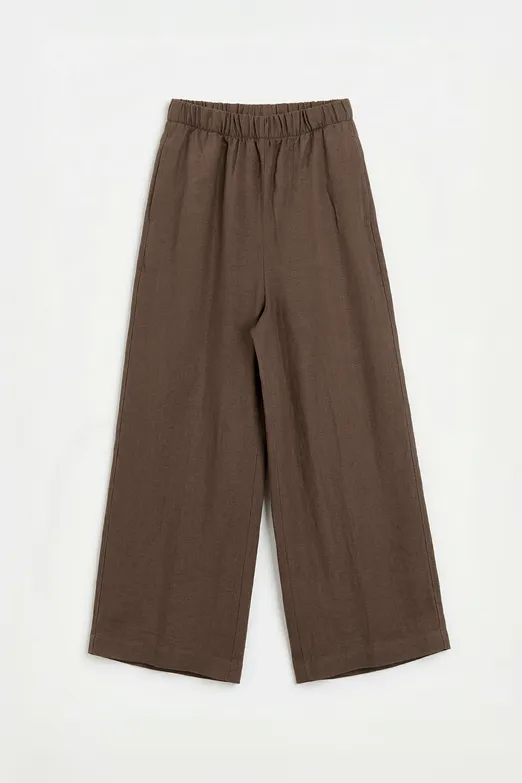 Bayan Kahverengi Keten Karışım Oversize Pantolon - BSL