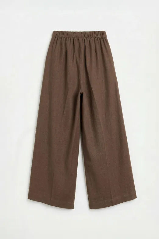 Bayan Kahverengi Keten Karışım Oversize Pantolon - BSL