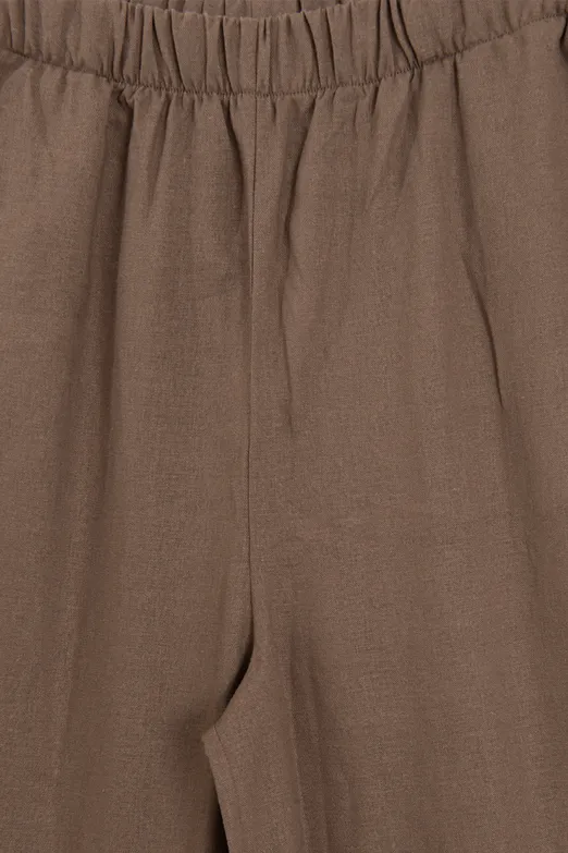 Bayan Kahverengi Keten Karışım Oversize Pantolon - BSL