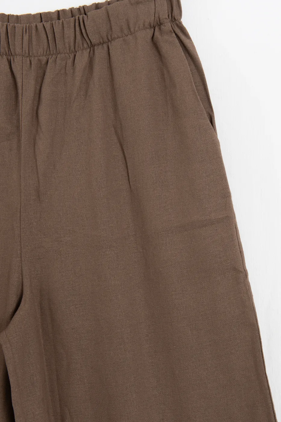 Bayan Kahverengi Keten Karışım Oversize Pantolon