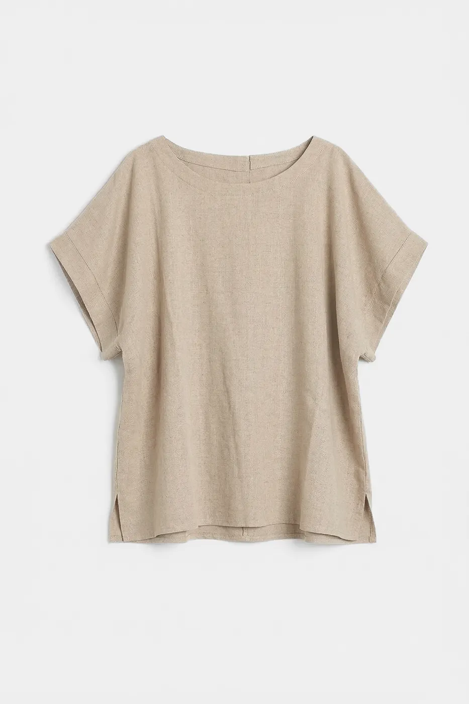 Bayan Bej Keten Karışım Oversize Bluz