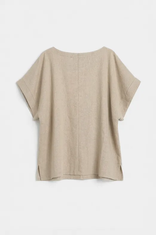 Bayan Bej Keten Karışım Oversize Bluz - BSL