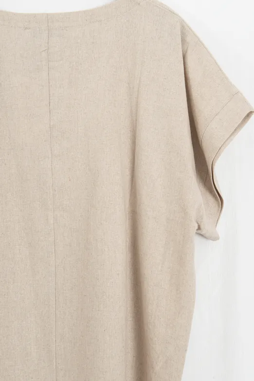 Bayan Bej Keten Karışım Oversize Bluz - BSL