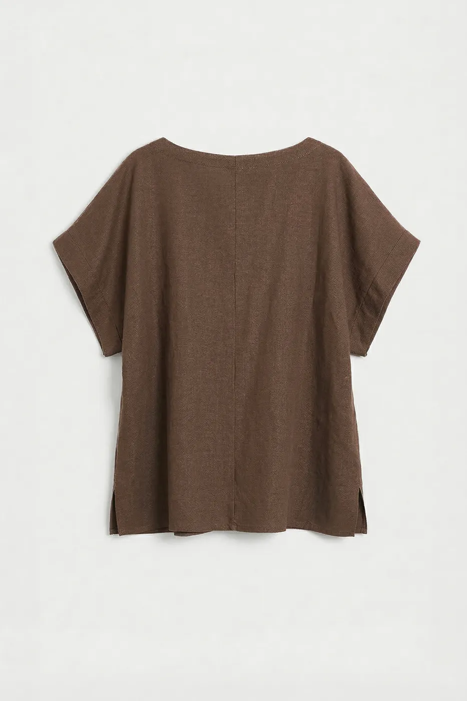 Bayan Kahverengi Keten Karışım Oversize Bluz