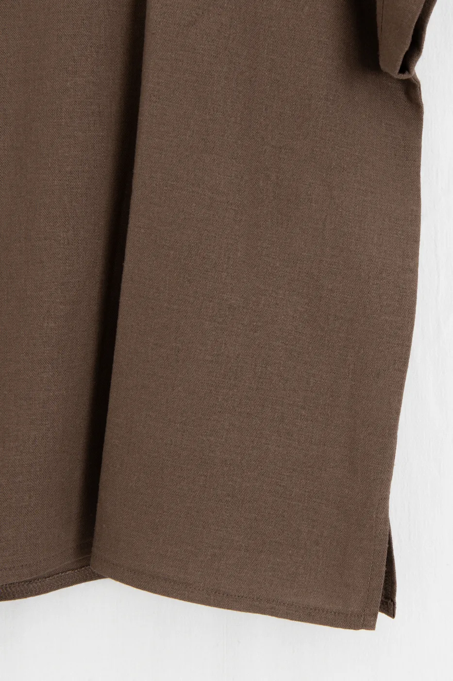 Bayan Kahverengi Keten Karışım Oversize Bluz