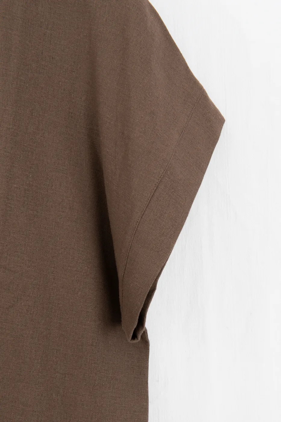 Bayan Kahverengi Keten Karışım Oversize Bluz