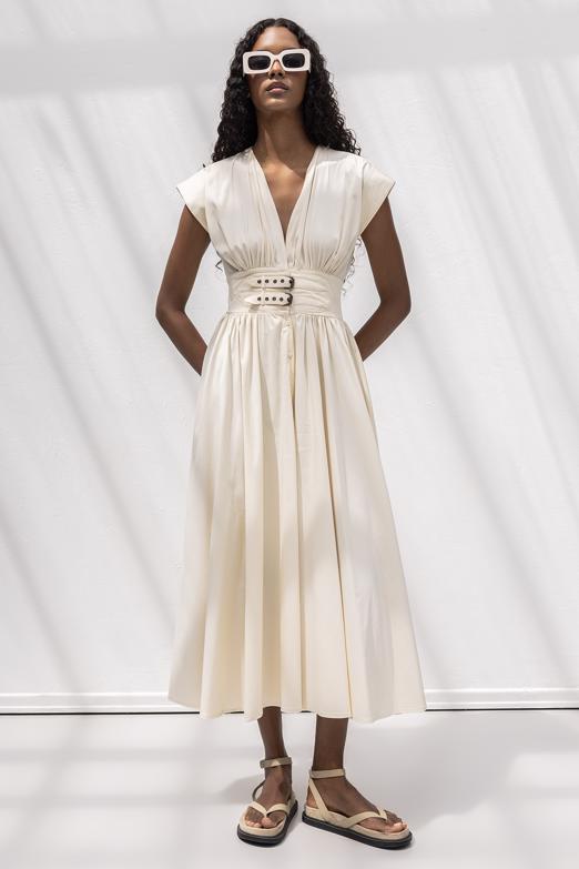 Büzgülü Midi Kloş Elbise