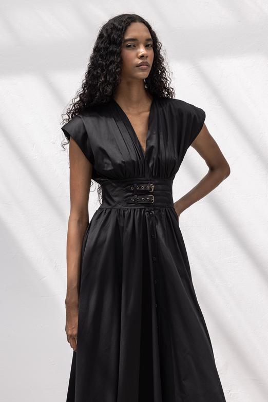 Büzgülü Midi Kloş Elbise