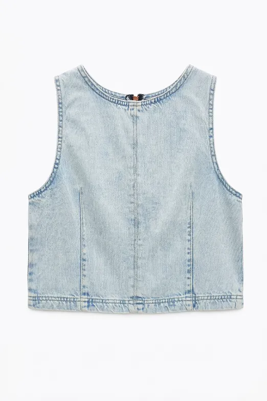 Bayan Mavi Kolsuz Denim Bluz - BSL