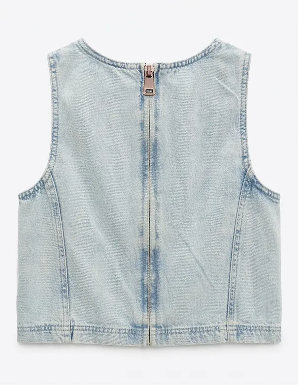 Bayan Mavi Kolsuz Denim Bluz - BSL