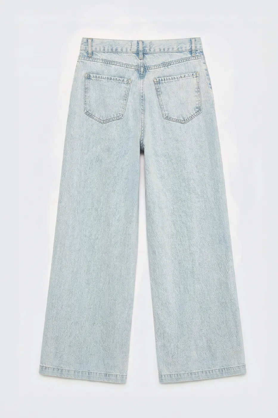 Bayan Mavi Bağcıklı Bol Denim Pantolon