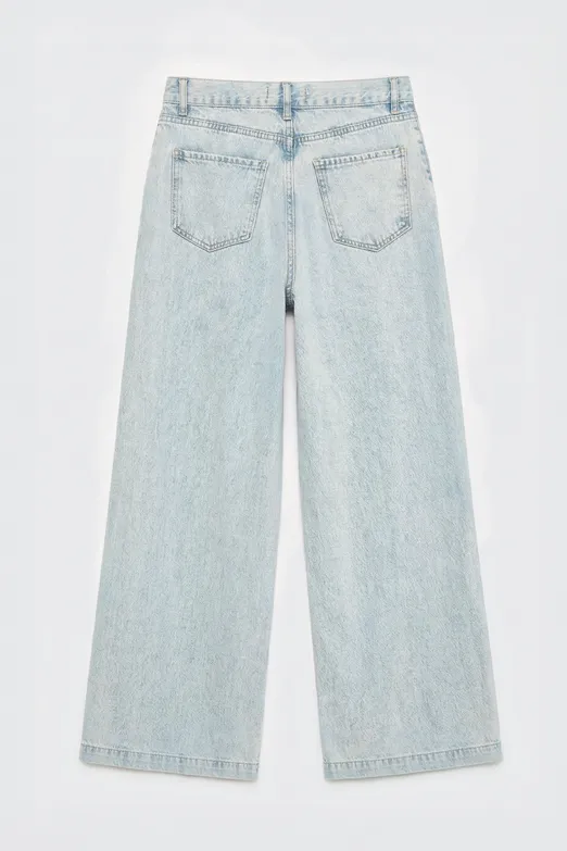 Bayan Mavi Bağcıklı Bol Denim Pantolon - BSL