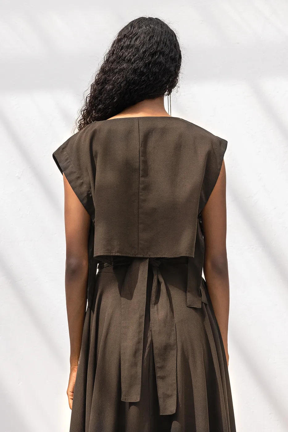 Bayan Kahverengi Yan Bağlama Detaylı Bluz