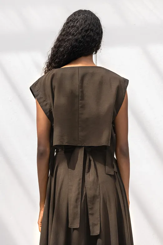 Bayan Kahverengi Yan Bağlama Detaylı Bluz - BSL