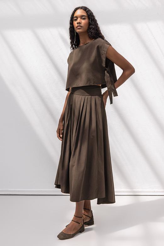 Bayan  Pile Detaylı Midi Etek