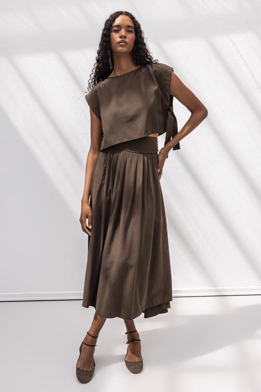 Pile Detaylı Midi Etek