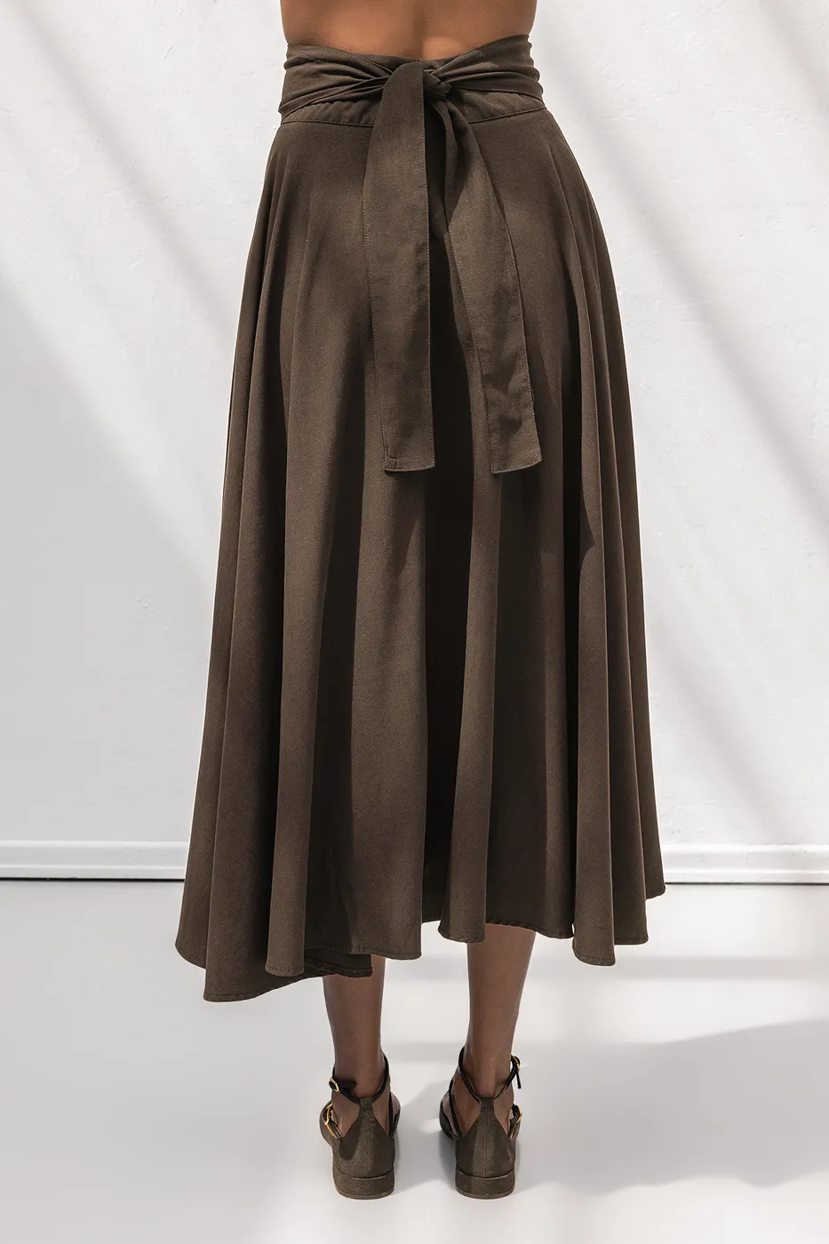 Bayan Kahverengi Pile Detaylı Midi Etek