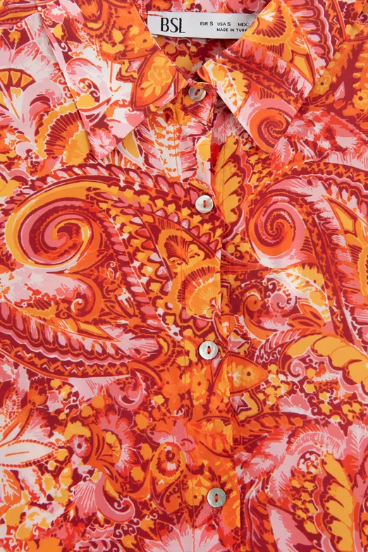 Bayan Oranj Desenli Gömlek - BSL
