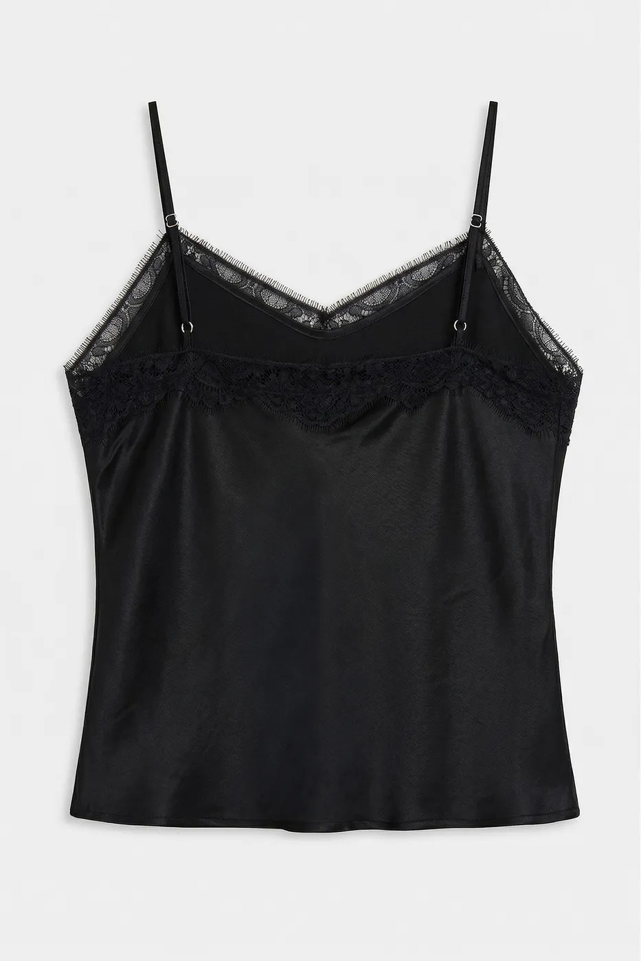 Bayan Siyah Dantel Detaylı Saten Askılı Bluz