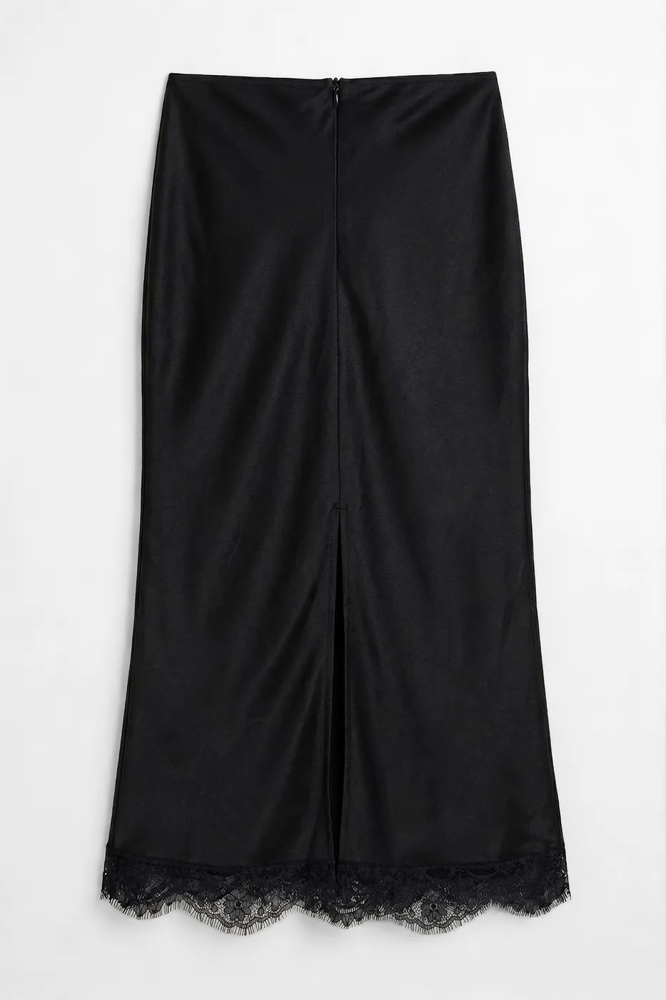 Bayan Siyah Dantel Detaylı Saten Midi Etek