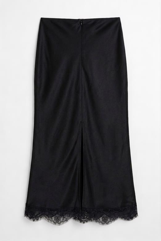 Dantel Detaylı Saten Midi Etek