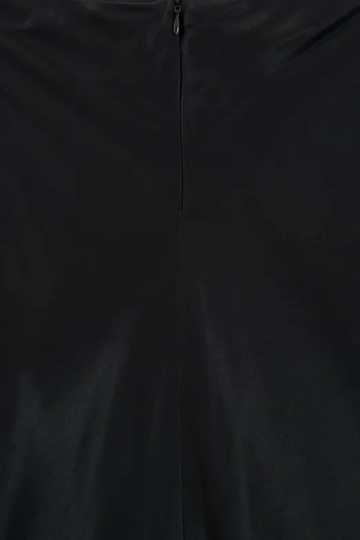 Bayan Siyah Dantel Detaylı Saten Midi Etek - BSL