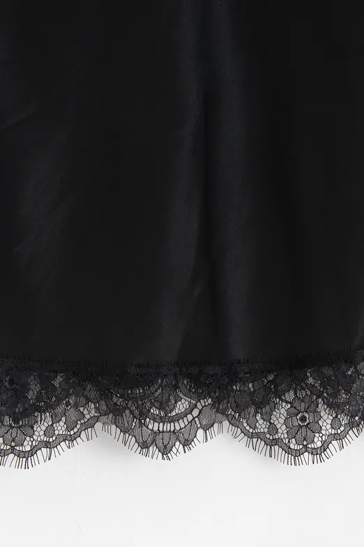 Bayan Siyah Dantel Detaylı Saten Midi Etek - BSL